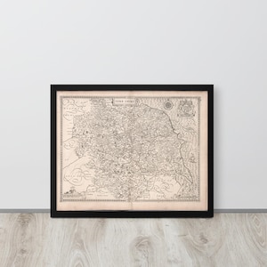 John Speed c.1676 York Shire Map – Historic Yorkshire County, Framed Print