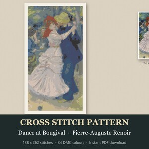 Dance at Bougival Cross Stitch Pattern | Renoir Romantic Art, Valentines Day Counted Cross Stitch | PDF Download