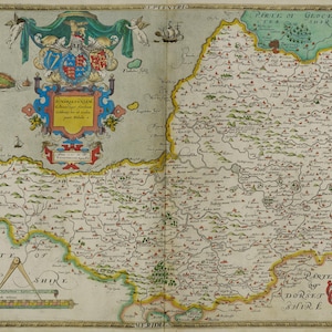 Rare carte de Saxton de 1575 dans le Somersetshire - Bath, Bristol et l'ouest du pays - Cadeau encadré ou non