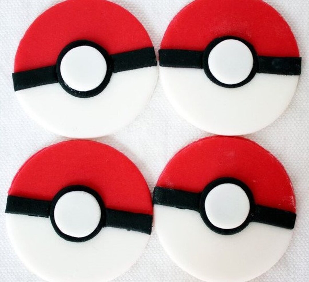 Unofficial Pokeball Cupcake Toppers Edible and Made From Fondant Etsy