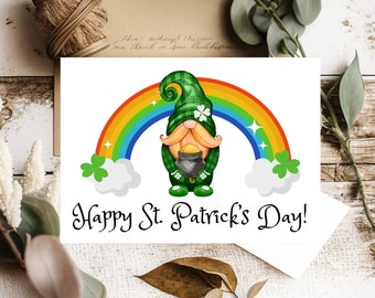 Festive St Patrick's Day Card, Leprechaun Gnome Card, Holiday Card, Happy St. Pat's Day Card, Rainbow Card, Unique St. Patrick's Day Card