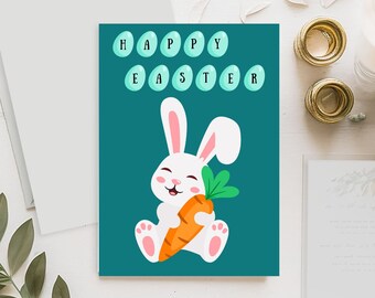 Happy Easter Card, Easter Bunny Greeting Card, Happy Easter Bunny Card, Cute Bunny Card, Fun Kid Easter Card, Downloadable Card, Easter Gift