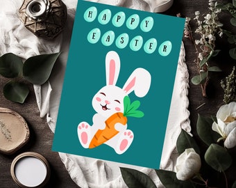 Happy Easter Card, Easter Bunny Greeting Card, Happy Easter Bunny Card, Cute Bunny Card, Fun Kid Easter Card, Downloadable Card, Easter Gift