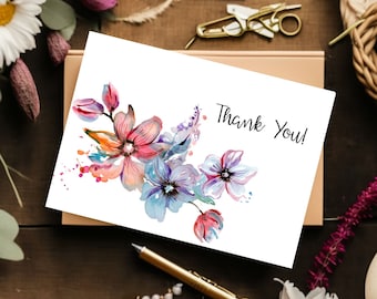 Floral Thank You Card, Thank You Card, Digital Download Card, Wedding Thank You Card, Flower Thank You Card, Floral Gratitude Card, Thanks