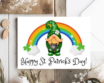 Happy St Patrick's Day Card, Fun Gnome Leprechaun  Card, Holiday Card, Happy St. Pat's Day Card, Rainbow Card, Unique St. Patrick's Day Card