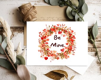 Valentine Card, Valentine's Day Card,  Instant Download, Happy V-day Card, Print at Home Heart Card, Be Mine Card, Happy Valentine's Day 5x7