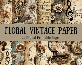 Carta scrapbook vintage - Download digitale, carta Steampunk, carta stampabile treno vintage, pagine di album musicali, diario spazzatura Ephemera