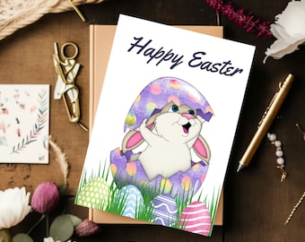 Easter Bunny Card, Happy Easter Greeting Card, Downloadable Easter Card, Easter Rabbit Card, Cute Bunny Card, Digital Easter Card, Printable