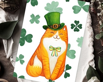 Happy St Patrick's Day Card, Lucky Cat Card, Holiday Card, Happy St. Pat's Day Card, Festive Shamrock Card, Unique St. Patricks Day Card
