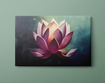 蓮の壁アート - 蓮の花の絵、ピンクの蓮の抽象画。キャンバスに印刷