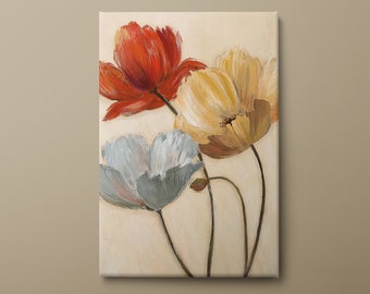 Yellow Red White Flowers Canvas, Flowers Canvas Wall Art, Flowers Print, Flowers Canvas Printing, Canvas Home Decor