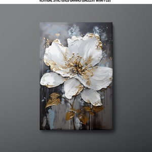 Gold Leaf White Flower Canvas Wall Art, Canvas Painting, Canvas Print, Living Room Wall Decor, Bedroom Wall Art, Office Wall Art