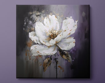 Gold Leaf White Flower Canvas Wall Art, Canvas Painting, Canvas Print, Living Room Wall Decor, Bedroom Wall Art, Office Wall Art