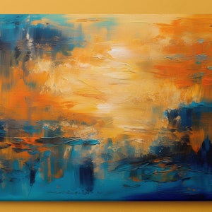 Orange And Blue Abstract Canvas Wall Art, Orange And Blue Abstract Canvas Painting, Orange and Blue Abstract Canvas Print, Abstract Art