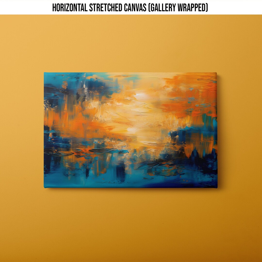 Orange and Blue Abstract Canvas Wall Art, Orange and Blue Abstract