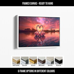 Swans in Love Wall Art, Swans Canvas Print Art, Hearth Swans, Home Decor, Swan Print, Office Decor, Swan Art Framed Canvas 👇(Don't forget to write the colour)👇