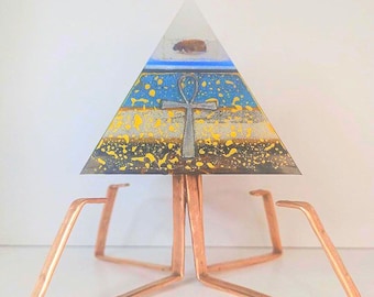 Handmade Orgonite Ankh& Scarab piramid sculpture
