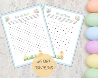 Printable Dots and Boxes Easter Activity Sheet for Kids | Family or Classroom Games for Easter | Fun Easter Party Games and Activities