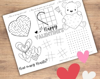 Valentines Day Activity Placemat | Restaurant and Table Setting Coloring Sheet | Preschool & School Classroom Activity