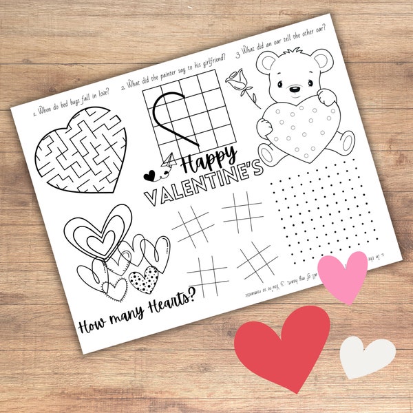 Valentines Day Activity Placemat | Restaurant and Table Setting Coloring Sheet | Preschool & School Classroom Activity