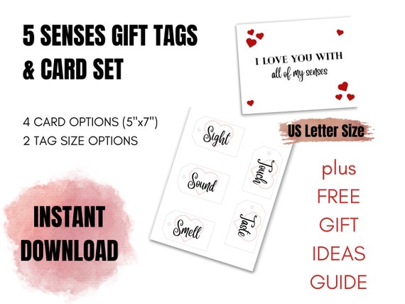 5 Senses Gift Tags & Card. Instant Download Printable. Five Senses