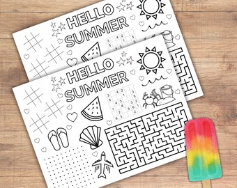 Summer Coloring Placemat | Summer Activity Placemat | Instant Download