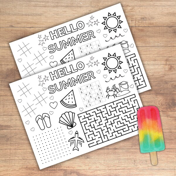 Summer Coloring Placemat | Summer Activity Placemat | Instant Download