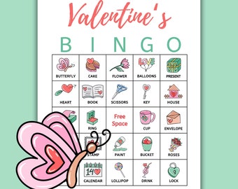 Kindergarten Valentine's Day Bingo Board | 50 Unique Boards | Valentine Bingo Cards for Kids | Preschool Valentine's Bingo with Pictures