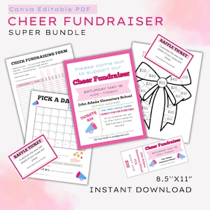 Cheer Leading Fundraiser Template Bundle | School Cheer Squad Fundraiser | Fill My Bow | Pick a Date Kalender | Tombola Tickets Flyer