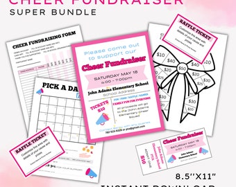 Cheer Leading Fundraiser Template Bundle | School Cheer Squad Fundraising Forms | Fill My Bow | Pick a Date Calendar | Raffle Tickets Flyer