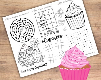 Coloring Placemat Cupcake | Cupcakes Birthday Placemat | Restaurant Activity Sheet