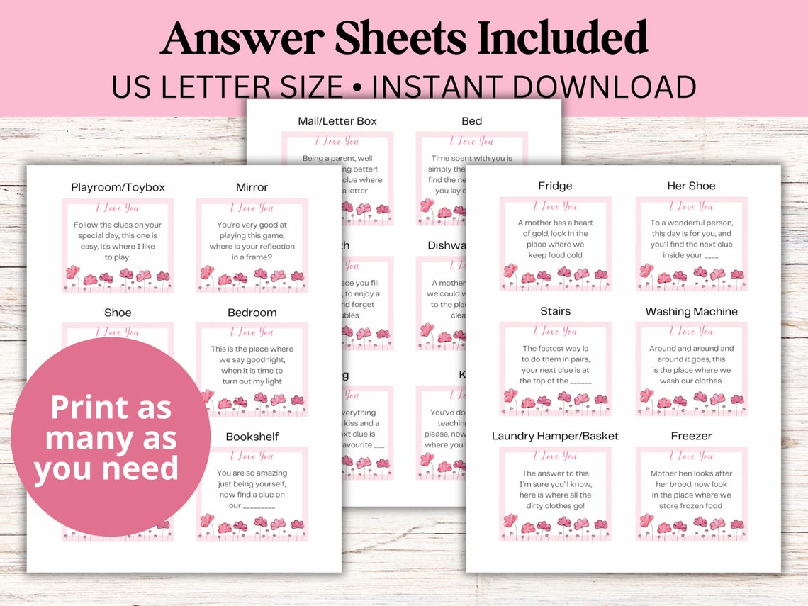 Printable Mothers Day Scavenger Hunt for Kids &amp; Moms Indoor Treasure ...