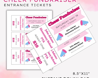 Cheer Fundraiser Entrance Tickets Template | School Cheer Squad Fundraising Forms | PDF Link to Canva Template
