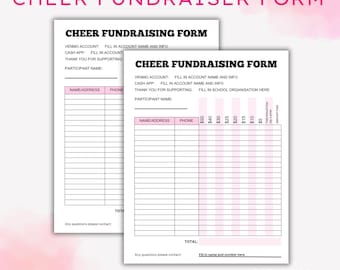 Cheer Fundraiser Form Editable | School Cheer Squad Fundraising Forms | PDF Link to Canva Template