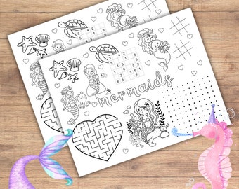 Mermaid Coloring Placemat | Birthday Party Activity (PDF)