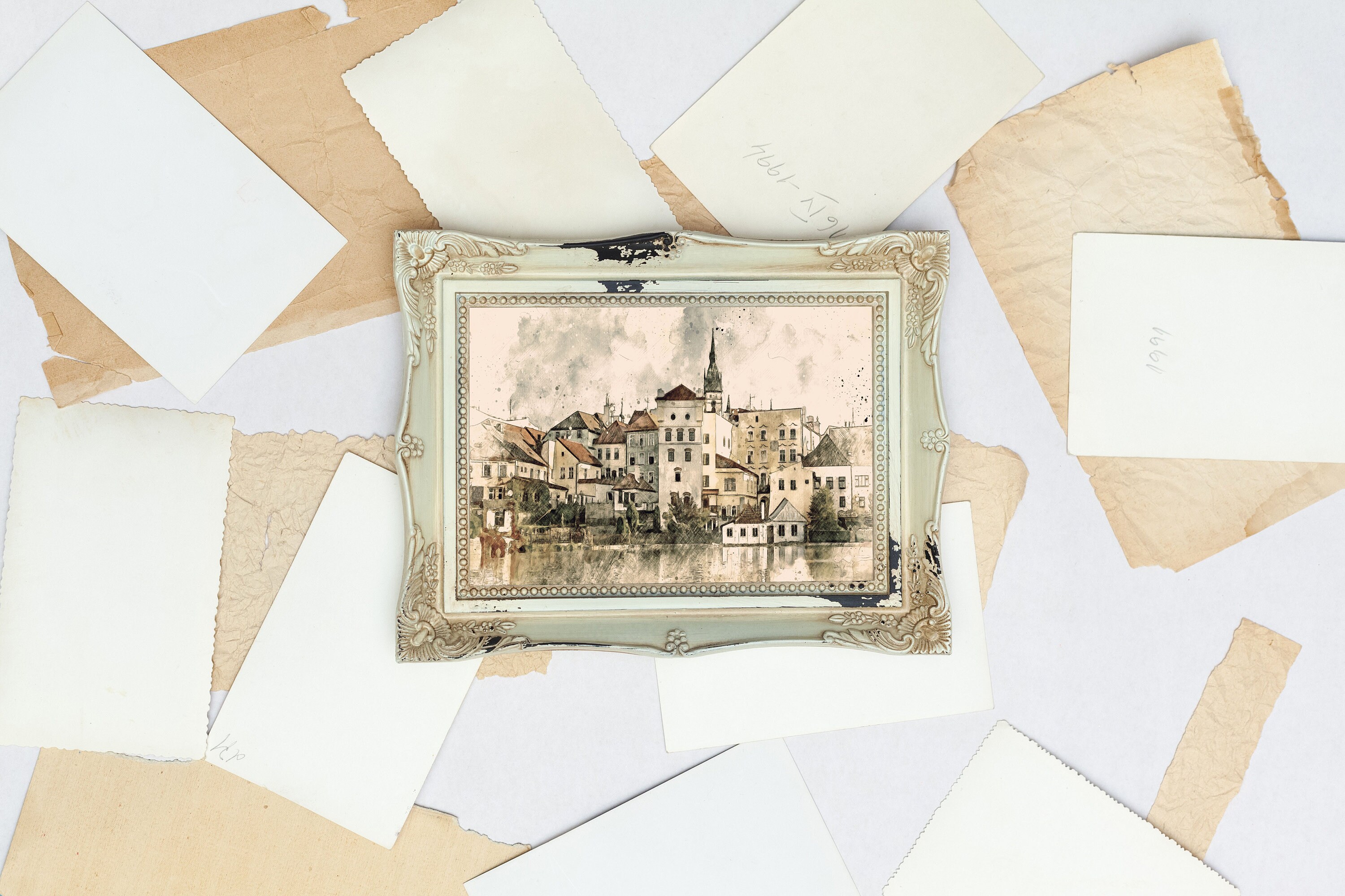 Vintage Cityscape Art Reference: Vintage Cityscape Watercolor Painting Downloadable Art Prints European