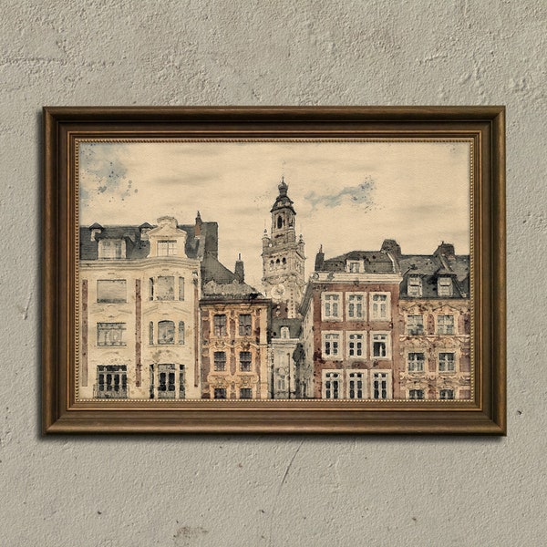Vintage French Cityscape Painting | Downloadable Art Prints | French Architecture | Cityscape Art | European Art and Architecture