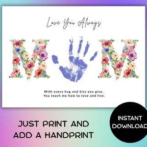 Mother’s Day Flower Handprint Keepsake Craft, Printable Gift for Mom, Handprint Art, Mother&#39;s day poem, Toddler Handprint, Instant Download