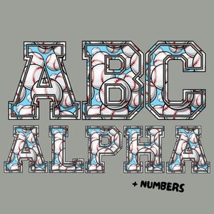 Light Blue Baseball Font Alphabet: PNG Clipart (Digital Download, Commercial Use)