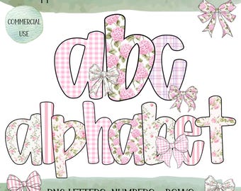 Grandmillenial Alphabet Bundle: Preppy Pink Font Clipart, Commercial Use, Digital Download