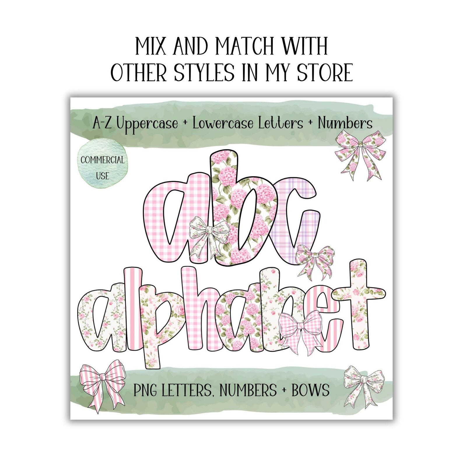 Retro Floral Alphabet PNG: Preppy Grandmillennial Letters (commercial ...