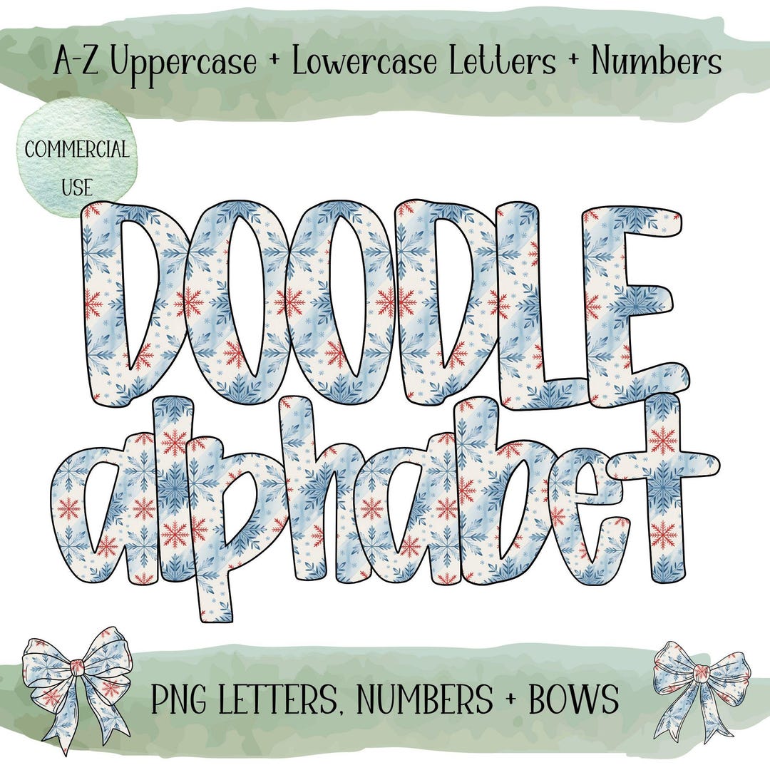 Preppy Retro Christmas Alphabet PNG Bundle, Doodle Letter Clipart ...