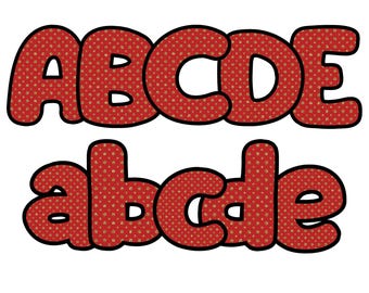 Red Bubble Letter Font, Christmas Doodle Alphabet PNG Clipart, Digital Download