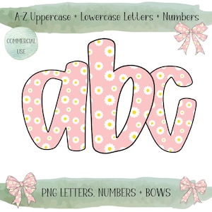 Pink Daisy Alphabet PNG: Retro Floral Doodle Letters (Commercial Use, Digital Download)