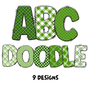 Green Plaid Doodle Font: St Patrick&#39;s Day Alphabet PNG Bundle (Digital Download)