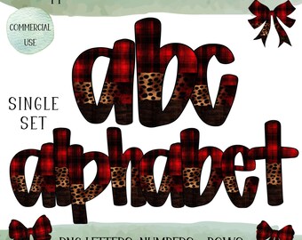 Fuente Doodle PNG, Alfabeto de leopardo PNG, Letras y números con lazo a cuadros, Letras Doodle con estampado animal, Uso comercial