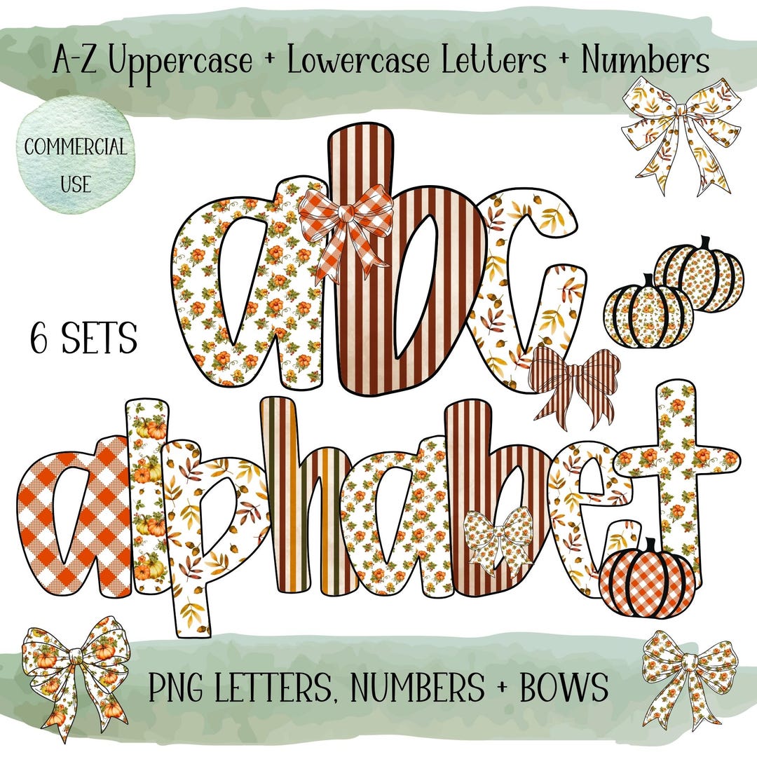 Retro Floral Alphabet PNG Bundle: Preppy Doodle Letters (commercial Use ...