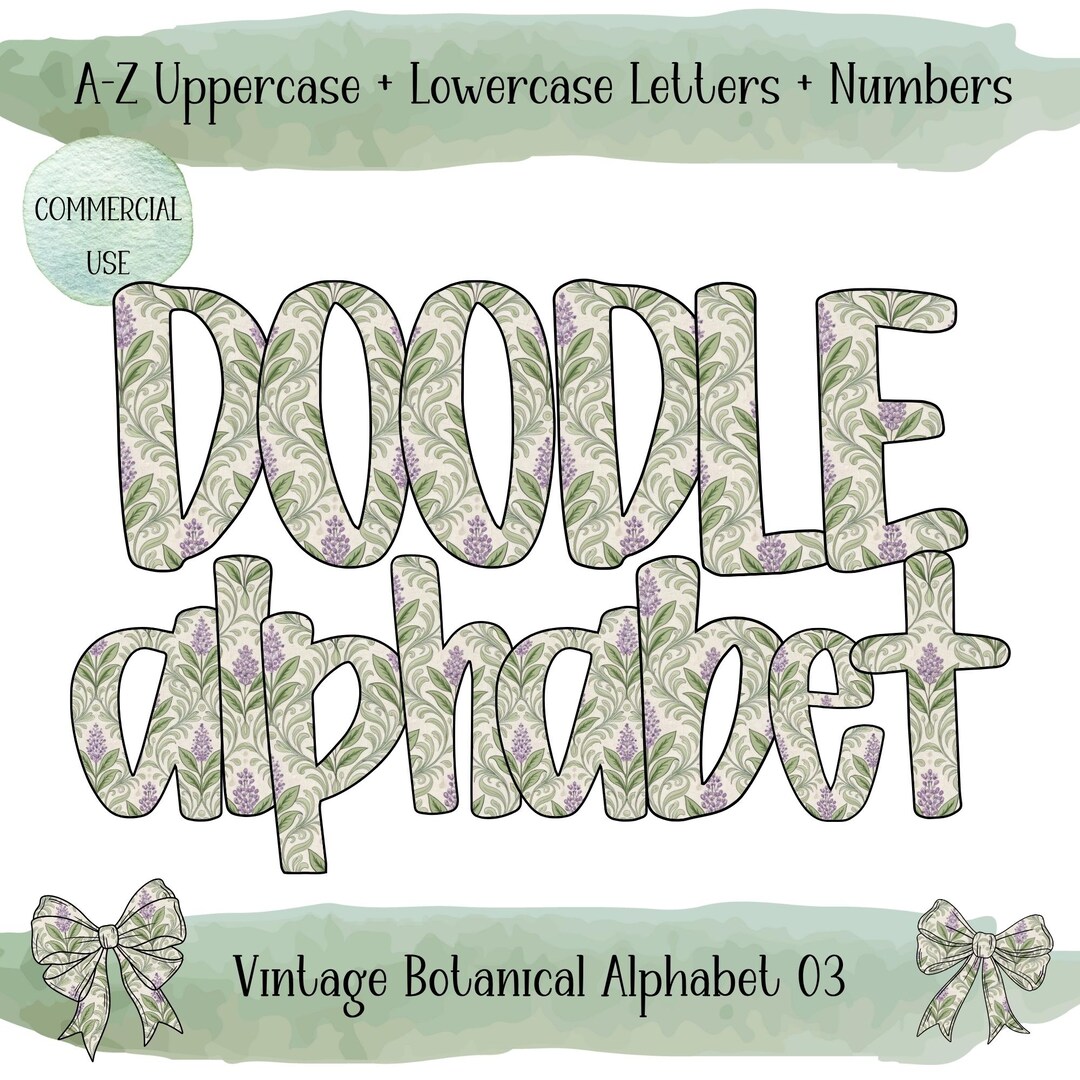 Floral Doodle Letters PNG, Preppy Grandmillennial Alphabet, Digital ...