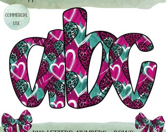 Valentine Doodle Letters PNG Clipart, Pink Heart Font, Pink Alphabet, Commercial Use