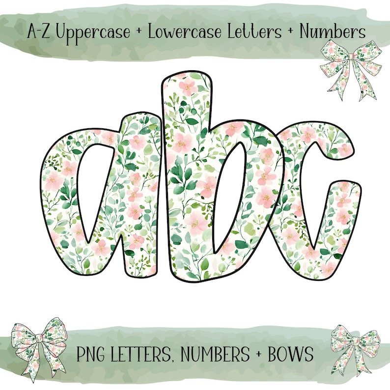 Retro Floral Alphabet PNG: Preppy Grandmillennial Letters (commercial ...
